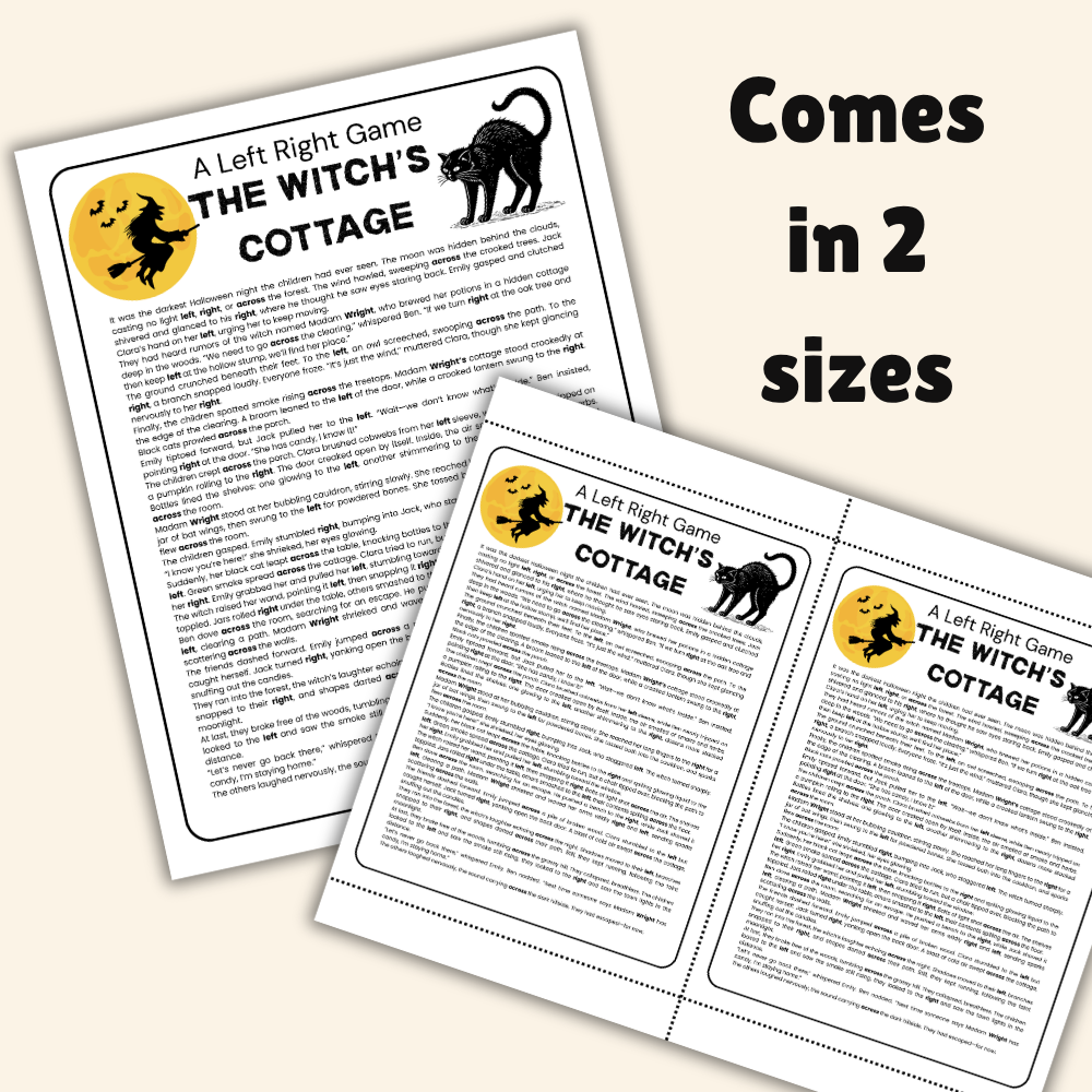 Halloween left right across game printable comes in 2 sizes