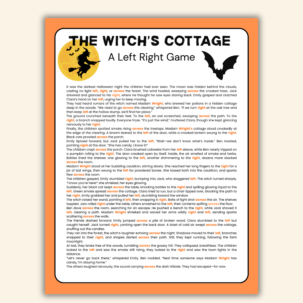 Halloween left right across game printable