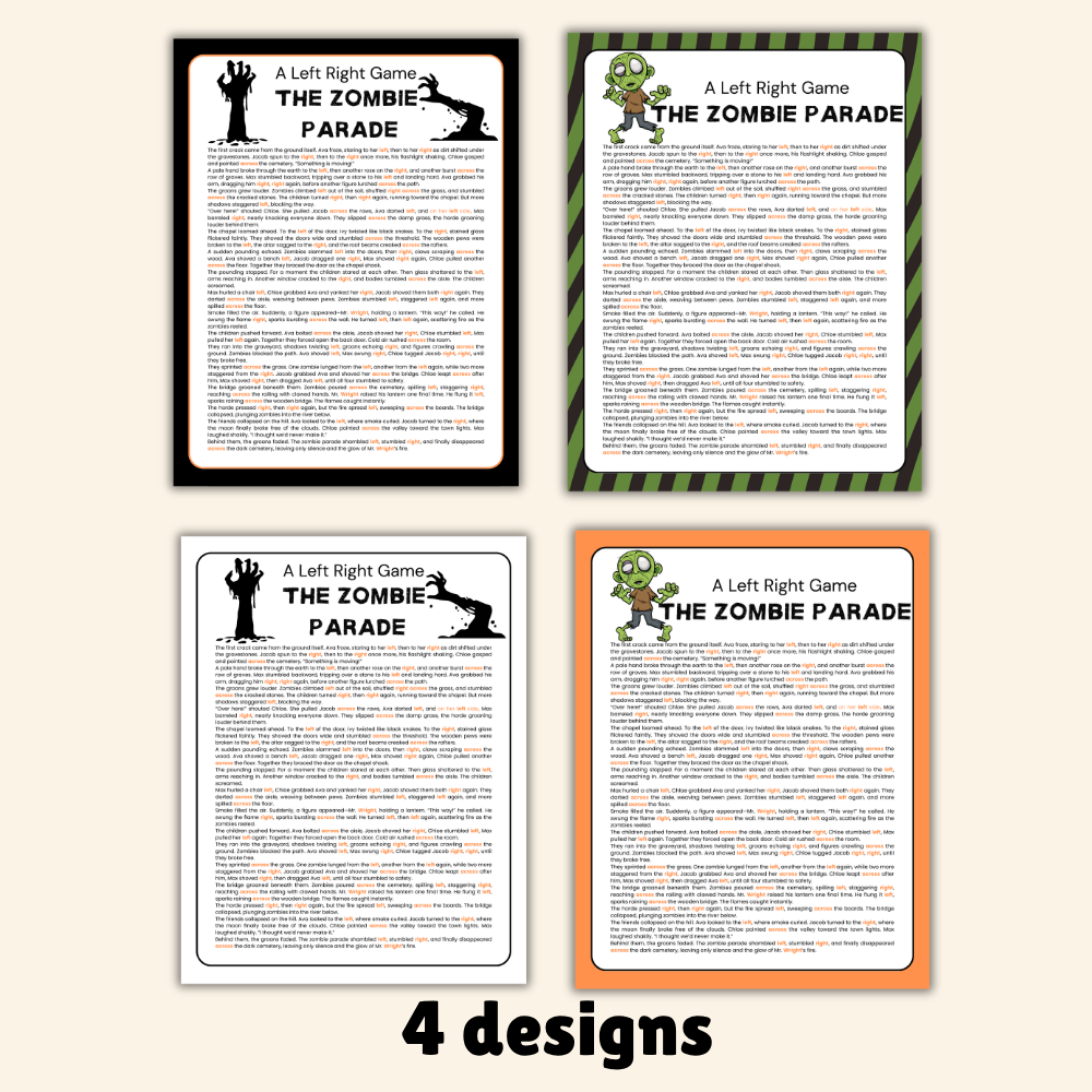Halloween left right game printable 4 designs