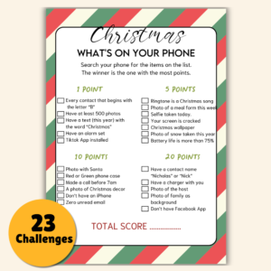 Christmas What's On Your Phone Game | 23 Challenges | Printable Party Game